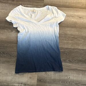 Hollister White to Blue Gradient V-Neck Tee